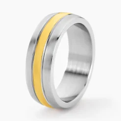 Bague John Acier Bicolore Plaque Or Jaune