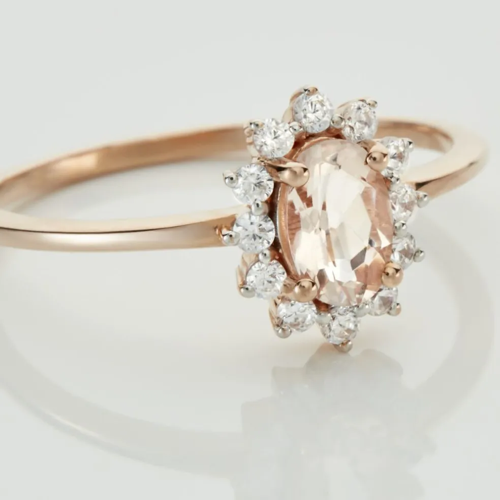 Bague Jozsua Or Rose Morganite Peche Oxyde De Zirconium