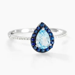 Bague Kenza Or Blanc Topaze Et Saphir Et Diamant