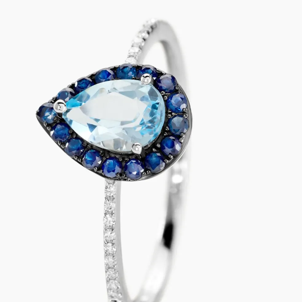 Bague Kenza Or Blanc Topaze Et Saphir Et Diamant