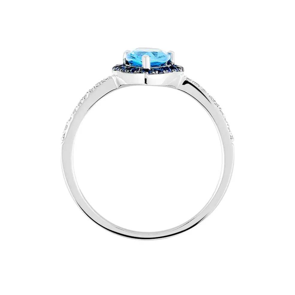 Bague Kenza Or Blanc Topaze Et Saphir Et Diamant