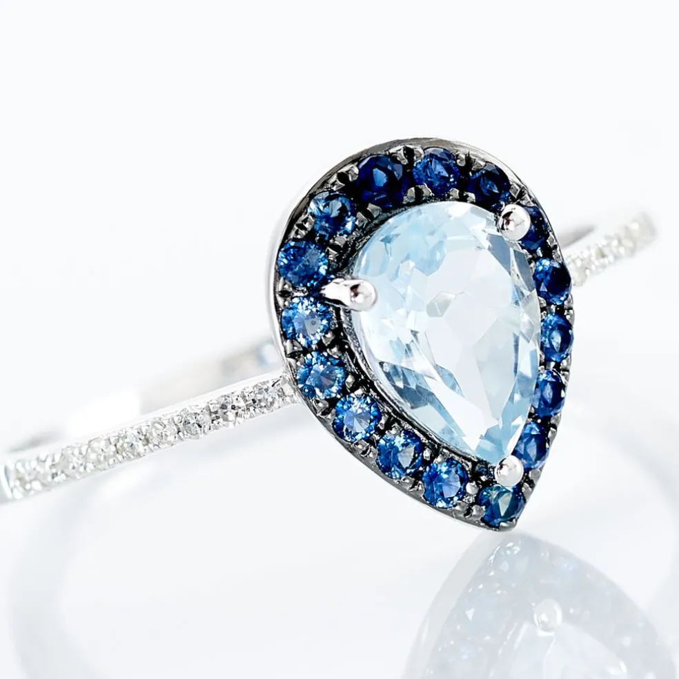 Bague Kenza Or Blanc Topaze Et Saphir Et Diamant