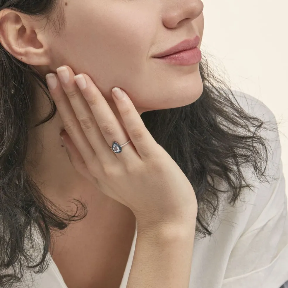 Bague Kenza Or Blanc Topaze Et Saphir Et Diamant