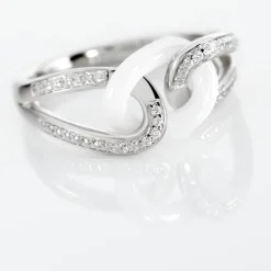Bague Link Argent Blanc Céramique Et Oxyde De Zirconium
