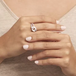 Bague Link Argent Blanc Céramique Et Oxyde De Zirconium