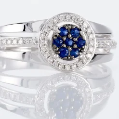 Bague Lise-laure Or Blanc Saphir Et Diamant