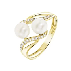 Bague Loeva Or Jaune Perle De Culture Et Oxyde De Zirconium
