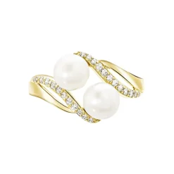 Bague Loeva Or Jaune Perle De Culture Et Oxyde De Zirconium