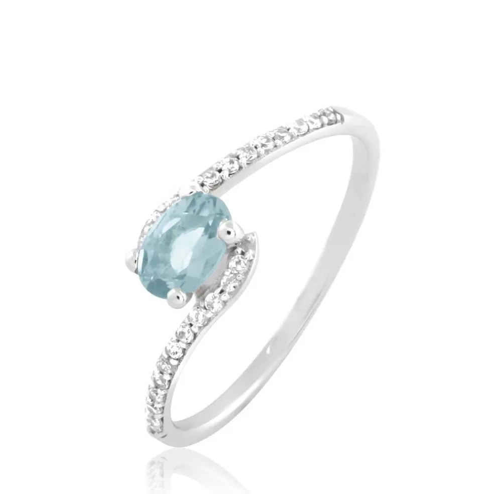 Bague Loriane Or Blanc Aigue Marine Et Oxyde De Zirconium