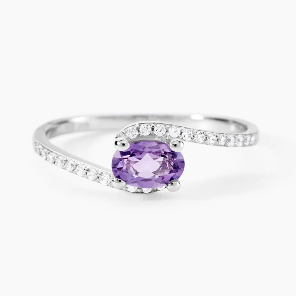 Bague Loriane Or Blanc Amethyste Et Oxyde De Zirconium