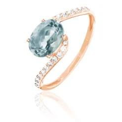 Bague Loriane Or Rose Aigue Marine Et Diamant