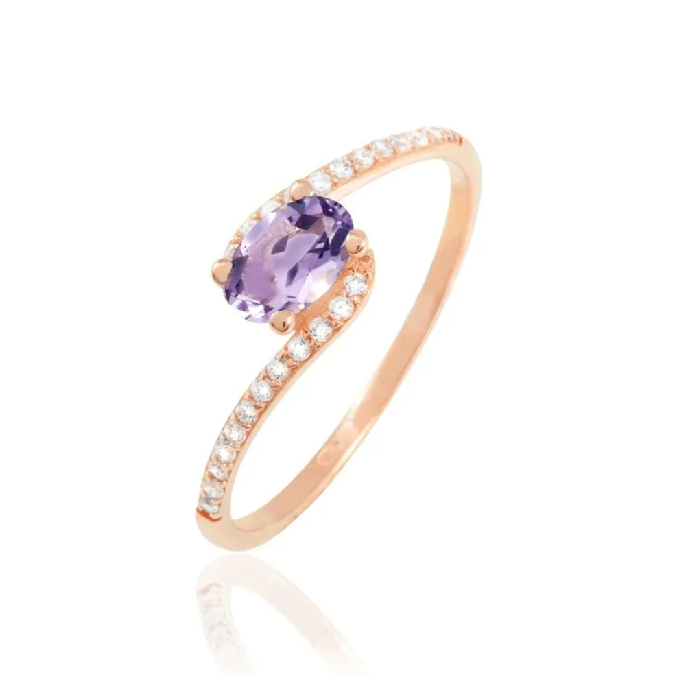 Bague Loriane Or Rose Amethyste Et Oxyde De Zirconium