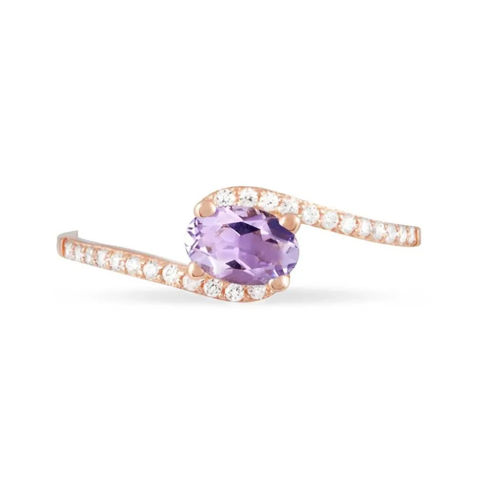 Bague Loriane Or Rose Amethyste Et Oxyde De Zirconium