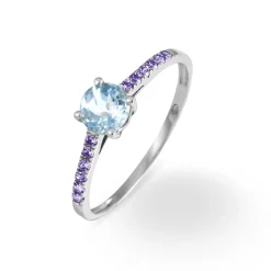 Bague Manon Or Blanc Topaze Et Amethyste