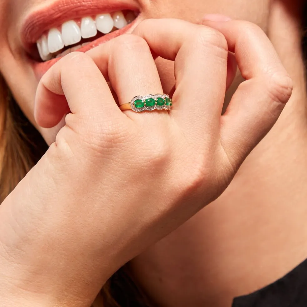Bague Margaux Or Jaune Emeraude Et Diamant