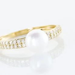 Bague Maria-francoise Or Jaune Perle De Culture Et Oxyde De Zirconium