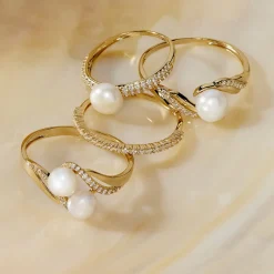 Bague Maria-francoise Or Jaune Perle De Culture Et Oxyde De Zirconium