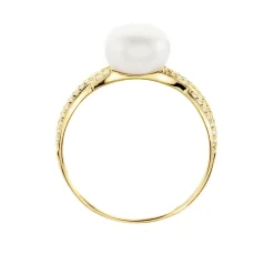 Bague Maria-theresa Or Jaune Perle De Culture Et Oxyde De Zirconium