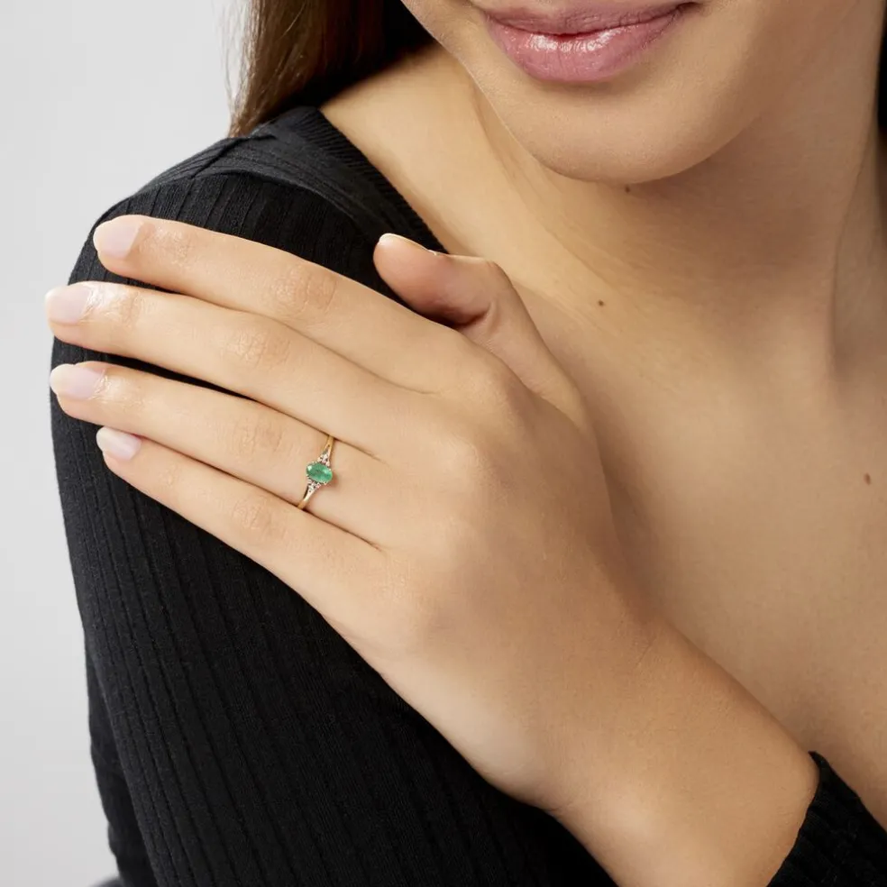 Bague Marie Or Jaune Emeraude Et Diamant