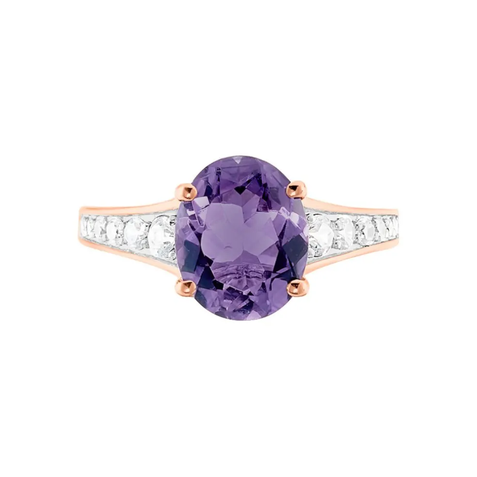 Bague Marie-camille Or Rose Amethyste Et Oxyde De Zirconium