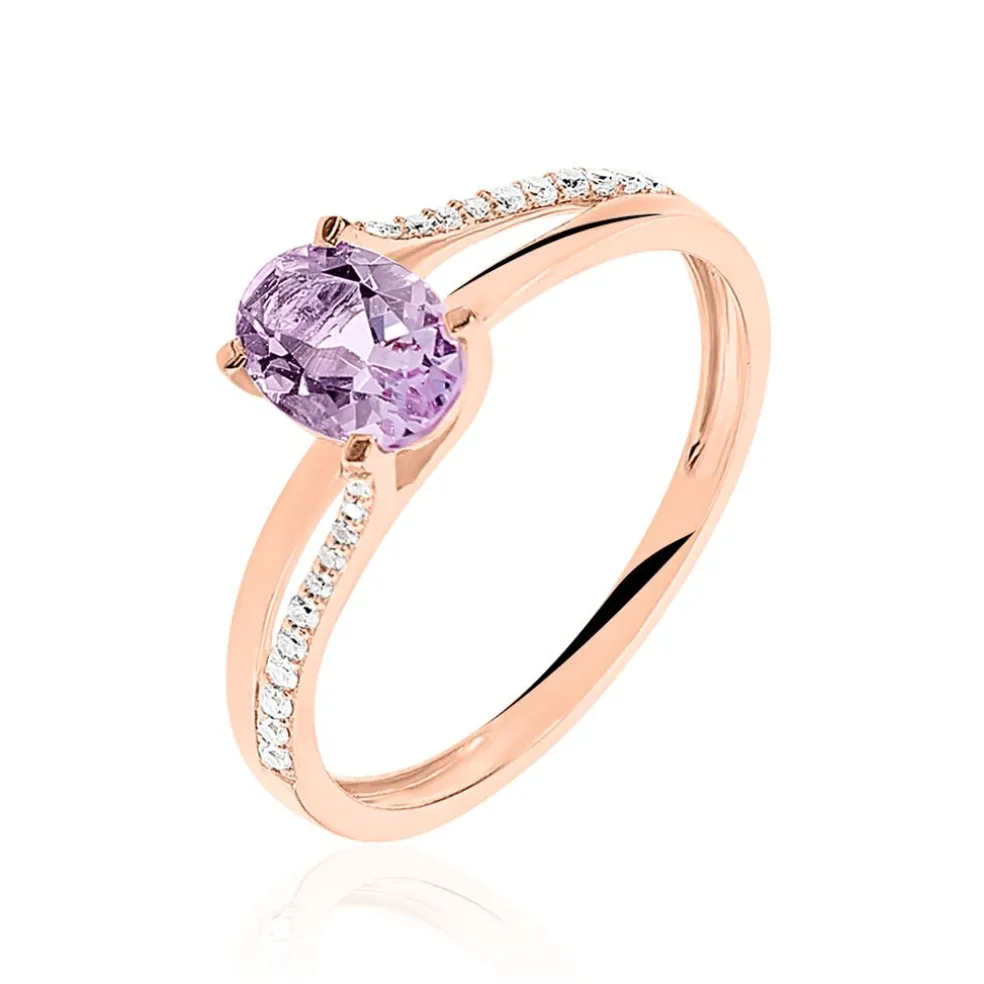Bague Marie-eva Or Rose Amethyste Et Oxyde De Zirconium