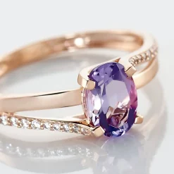 Bague Marie-eva Or Rose Amethyste Et Oxyde De Zirconium
