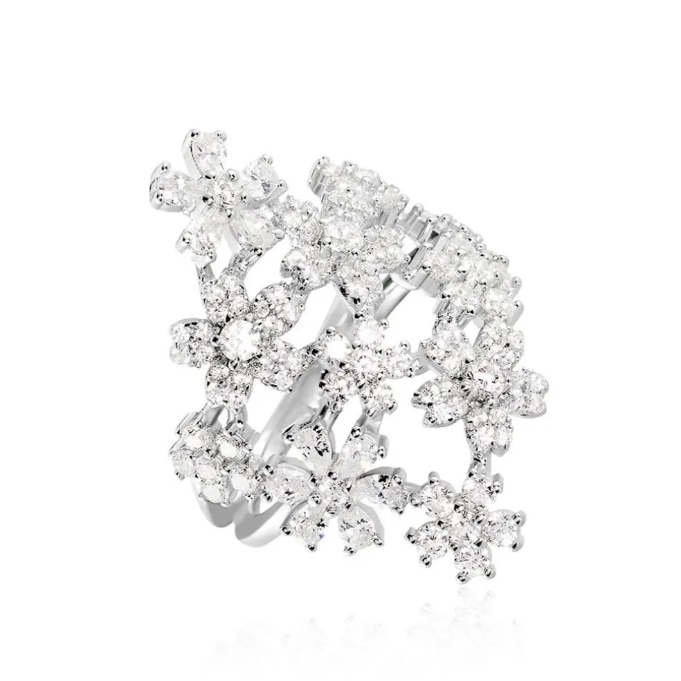 Bague Midnight Flower Argent Blanc Oxyde De Zirconium