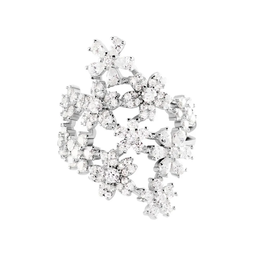 Bague Midnight Flower Argent Blanc Oxyde De Zirconium