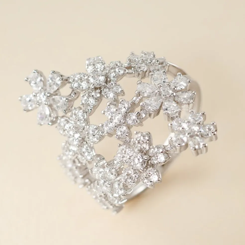 Bague Midnight Flower Argent Blanc Oxyde De Zirconium
