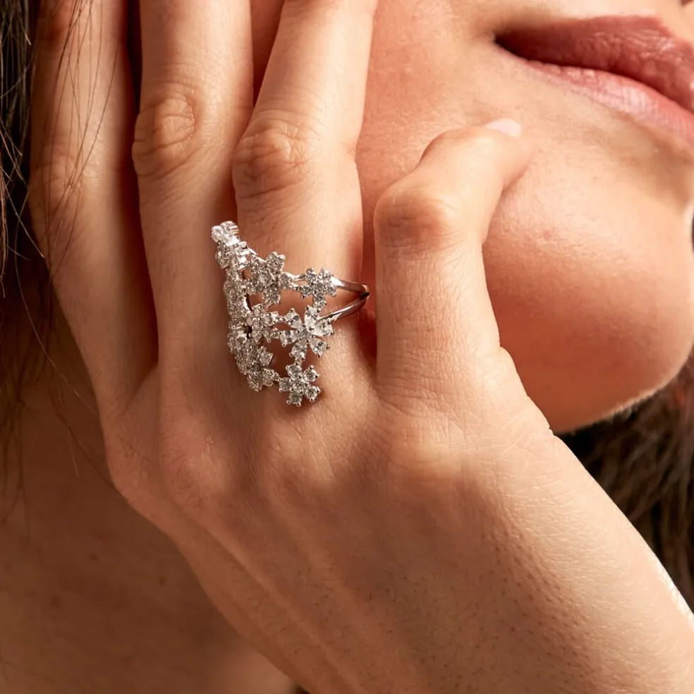 Bague Midnight Flower Argent Blanc Oxyde De Zirconium