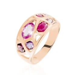 Bague Mosaique Or Rose Amethyste Et Rhodolite Et Saphir