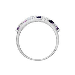 Bague Multicolore Or Blanc Topaze Et Amethyste Et Saphir