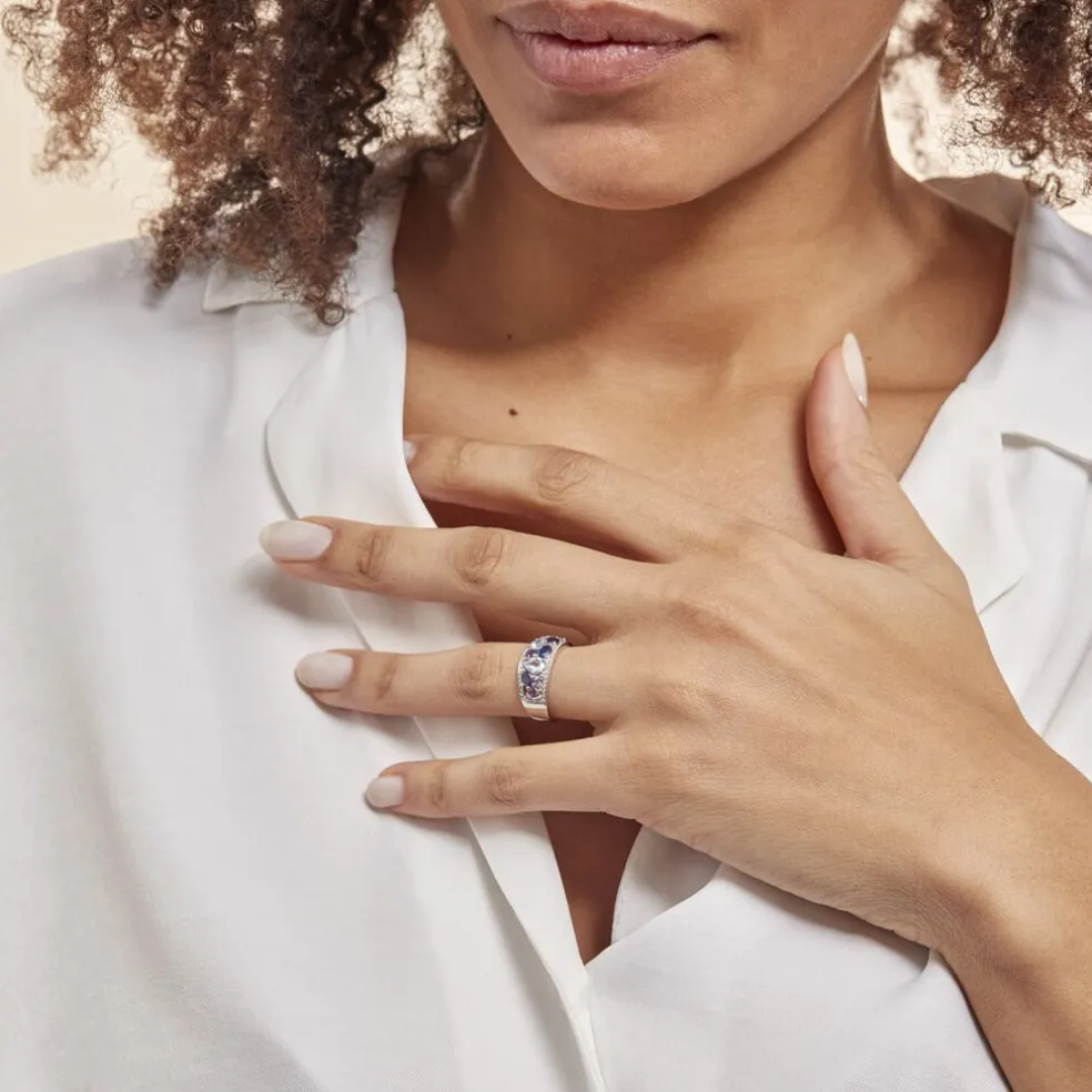 Bague Multicolore Or Blanc Topaze Et Amethyste Et Saphir