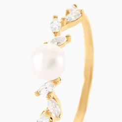 Bague Nacrée Or Jaune Perle De Culture Oxyde De Zirconium