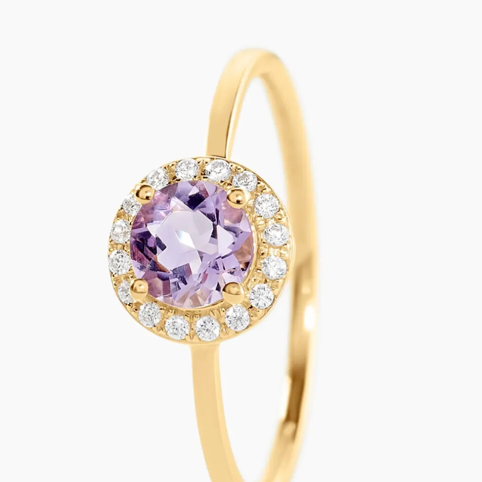 Bague Najib Or Jaune Améthyste Oxyde De Zirconium