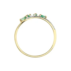 Bague Navette Or Jaune Emeraude Diamant