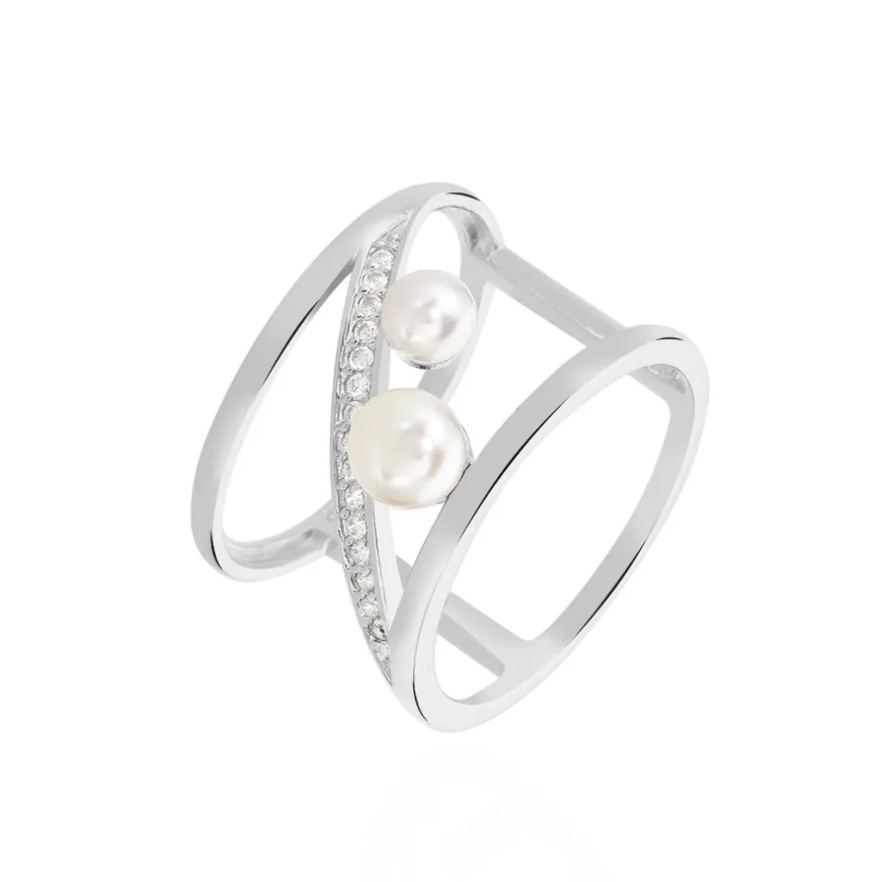Bague Nissi Argent Blanc Perle De Culture Oxyde De Zirconium