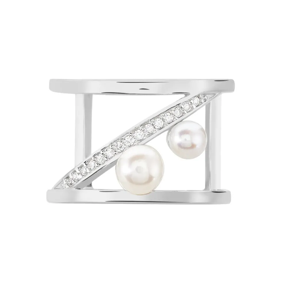 Bague Nissi Argent Blanc Perle De Culture Oxyde De Zirconium