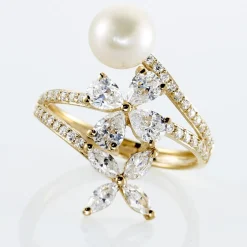 Bague Norah Or Jaune Perle De Culture Et Oxyde De Zirconium