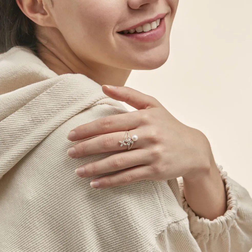 Bague Norah Or Jaune Perle De Culture Et Oxyde De Zirconium