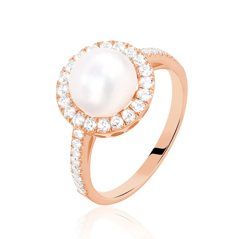 Bague Olivia Argent Rose Perle De Culture Et Oxyde De Zirconium