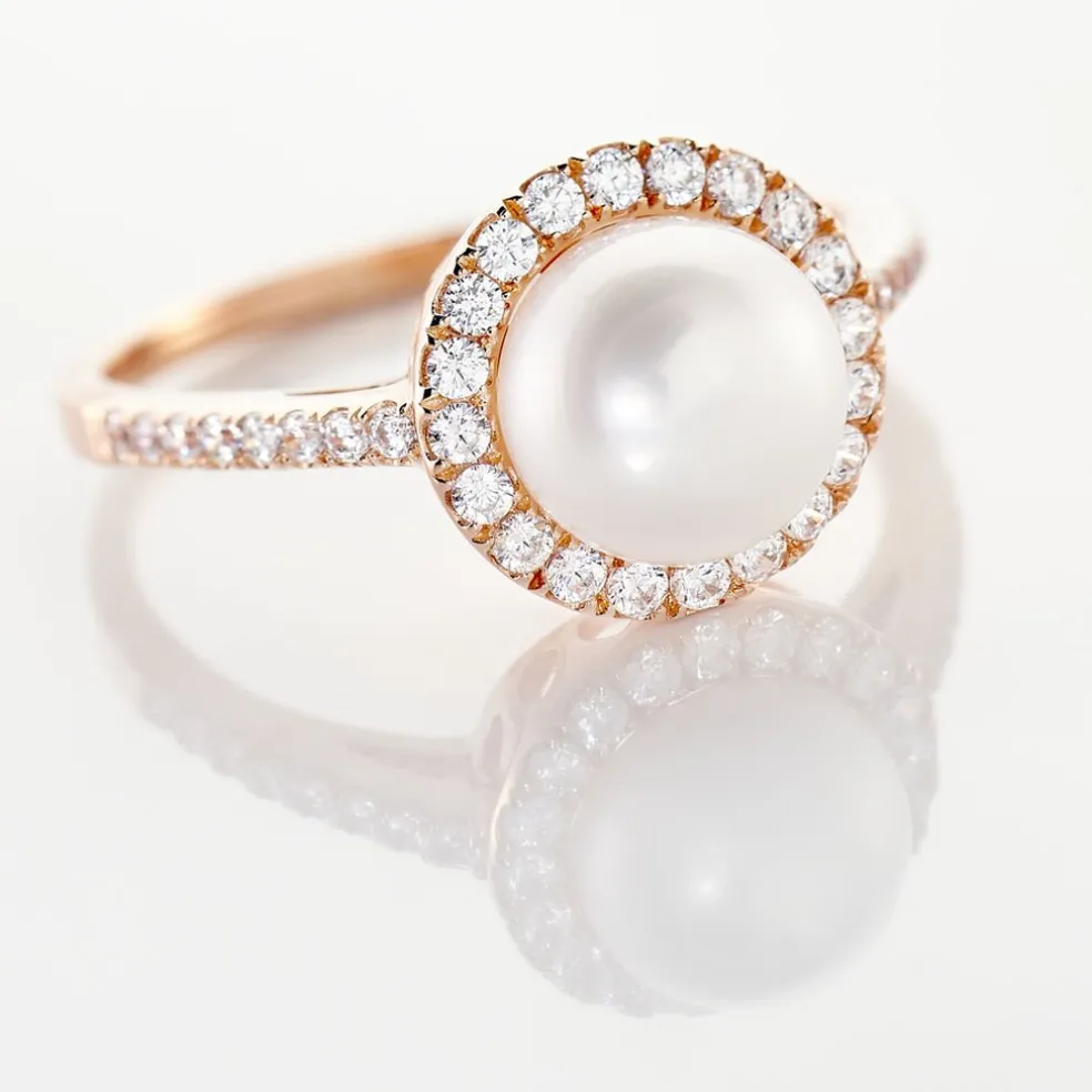 Bague Olivia Argent Rose Perle De Culture Et Oxyde De Zirconium