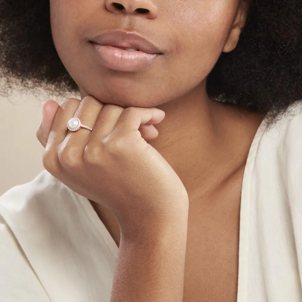 Bague Olivia Argent Rose Perle De Culture Et Oxyde De Zirconium