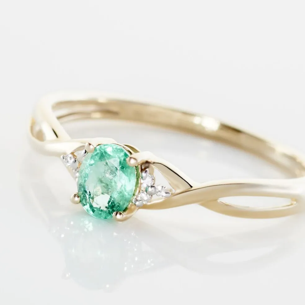Bague Or Jaune Cassie Emeraude Et Diamant