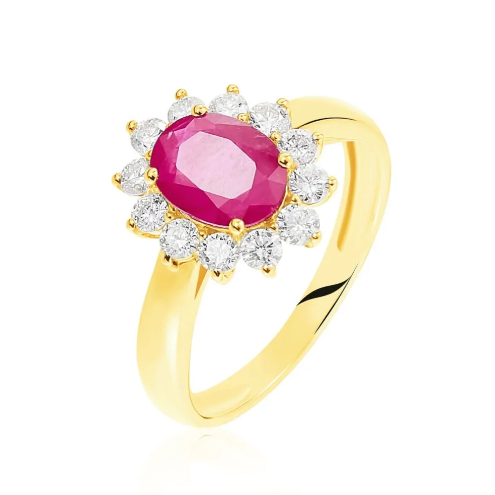 Bague Or Jaune Rubis Diamants