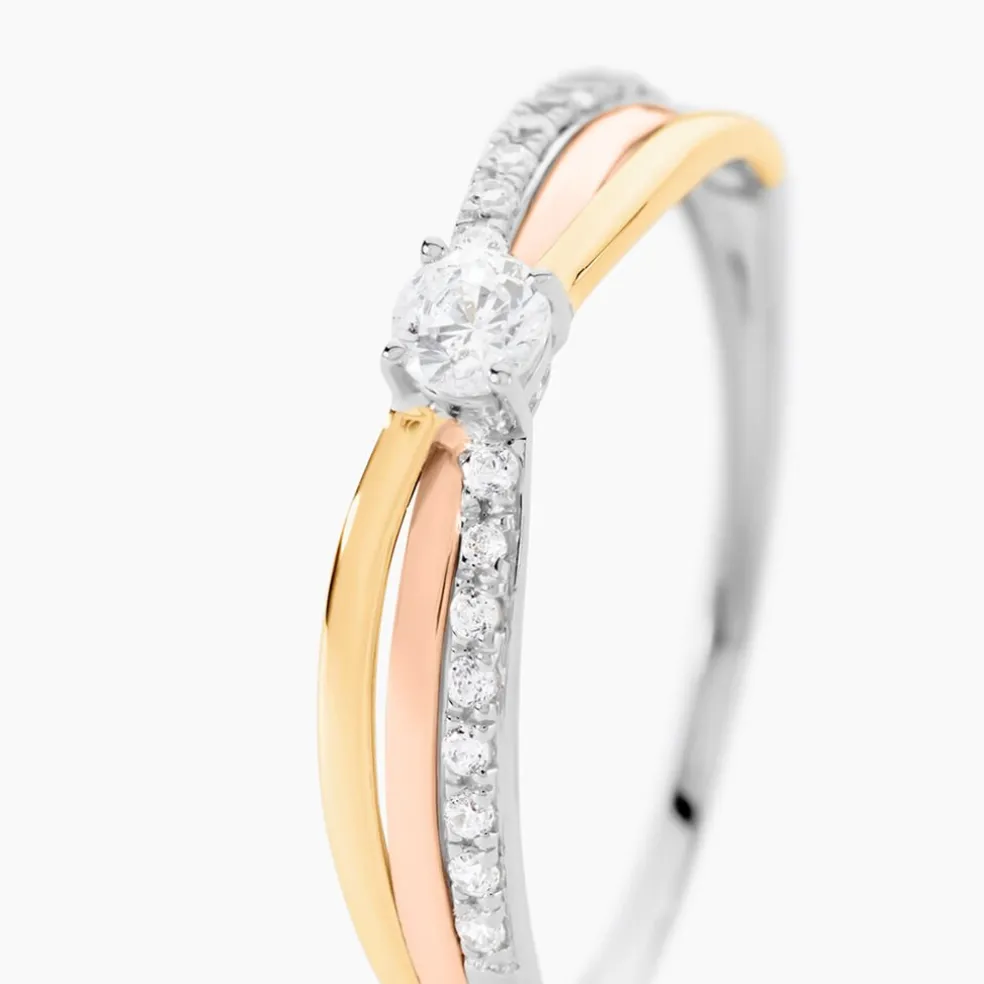 Bague Or Tricolore Peregrine Oxyde De Zirconium