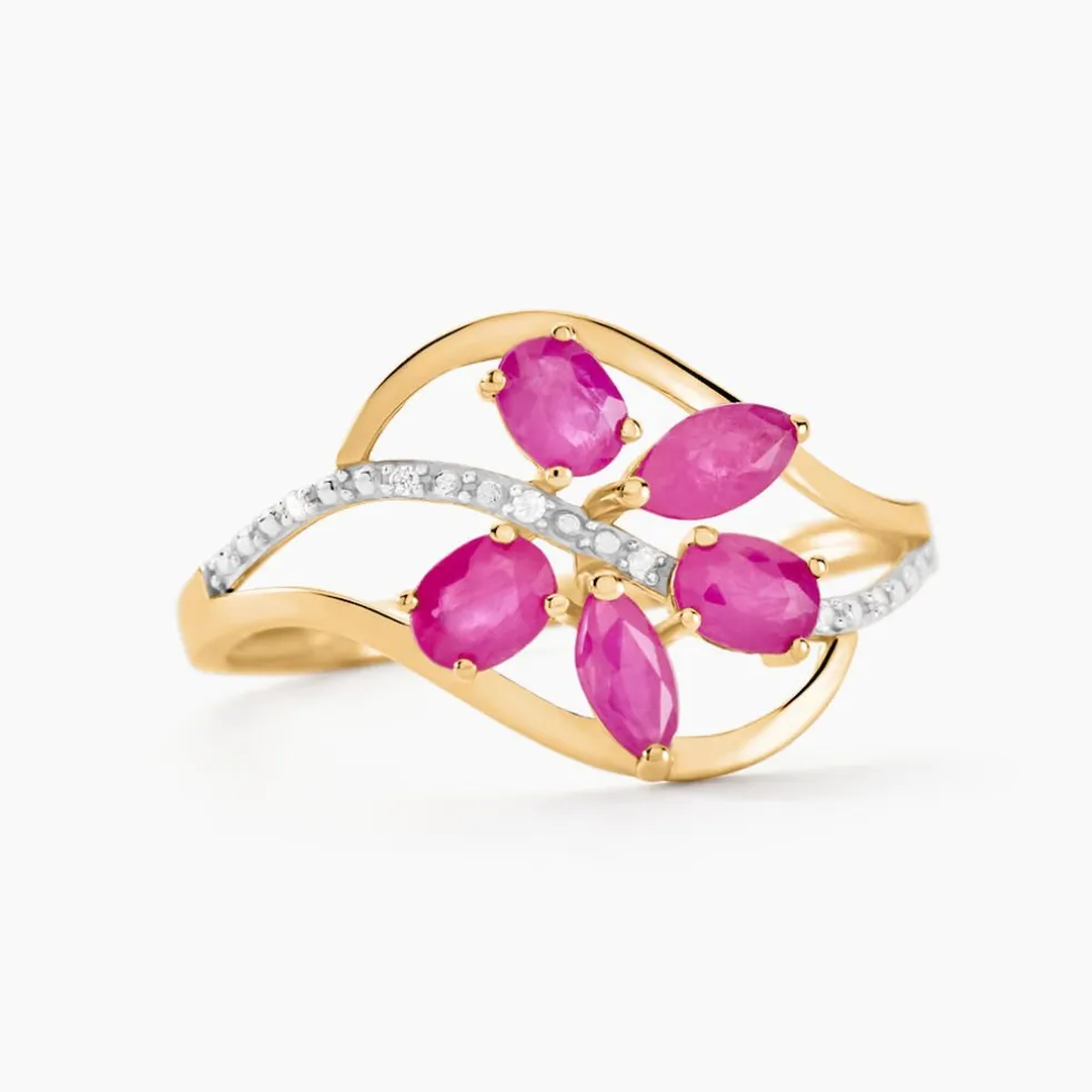 Bague Orchidee Or Bicolore Rubis Diamant
