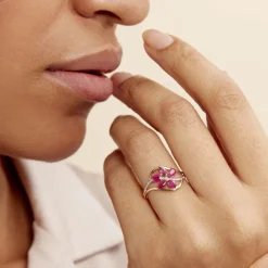 Bague Orchidee Or Bicolore Rubis Diamant