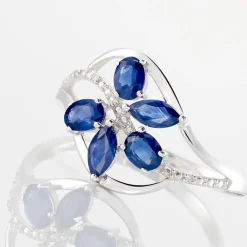 Bague Orchidee Or Blanc Saphir Diamant