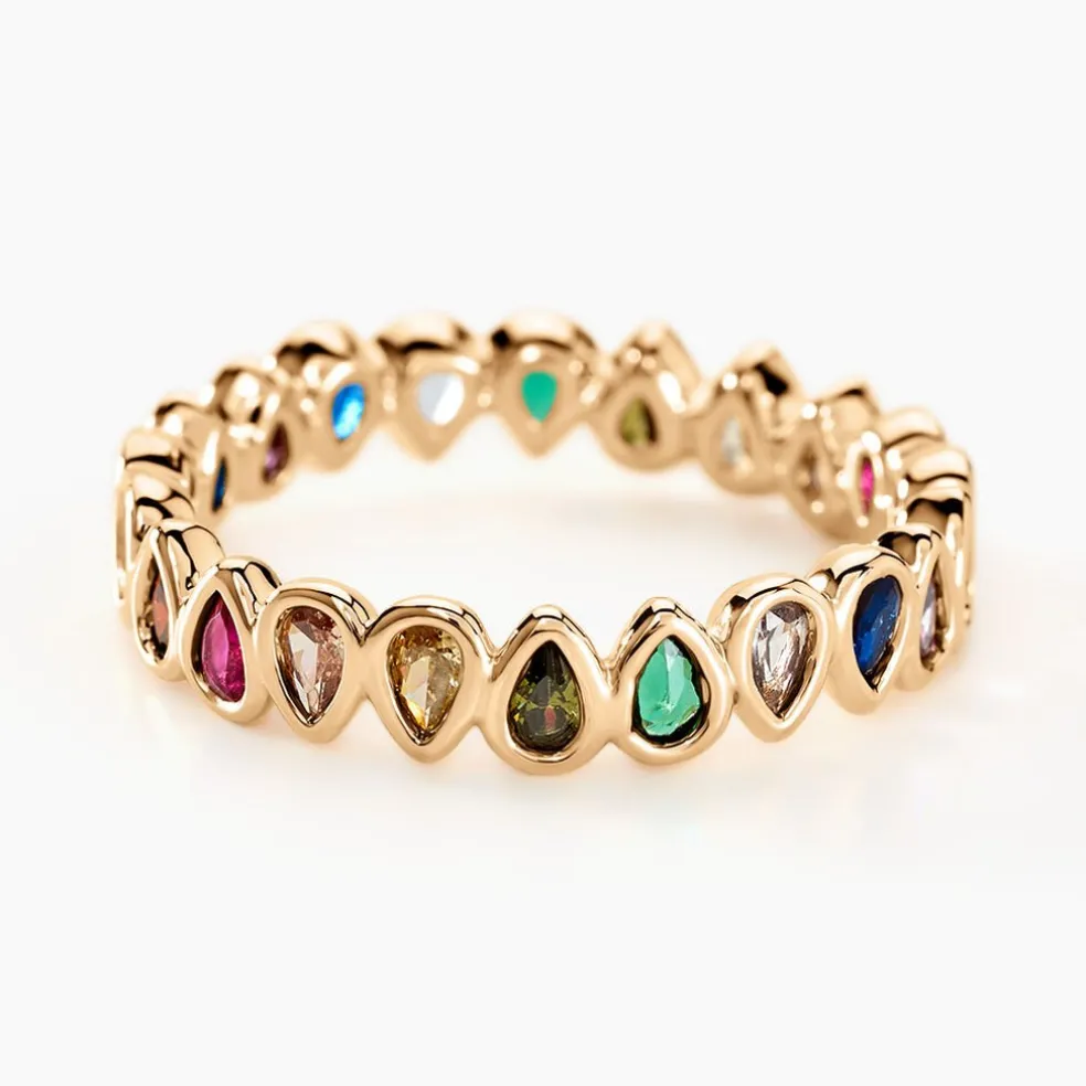 Bague Plaqué Or Jaune Ethem Anneau Pierres Multicolores